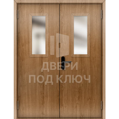 Двупольная огнеупорная остекленная дверь с отделкой МДФ ДПК-17482
