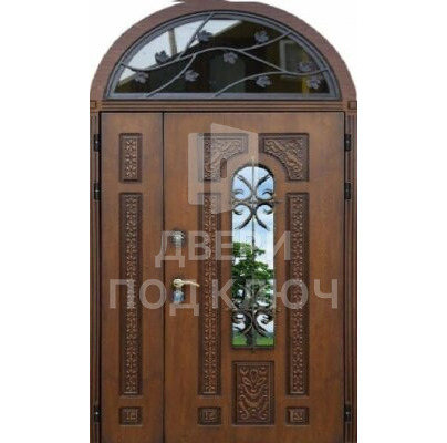 Арочная двойная дверь с остеклением и фрамугой ДПК-12459