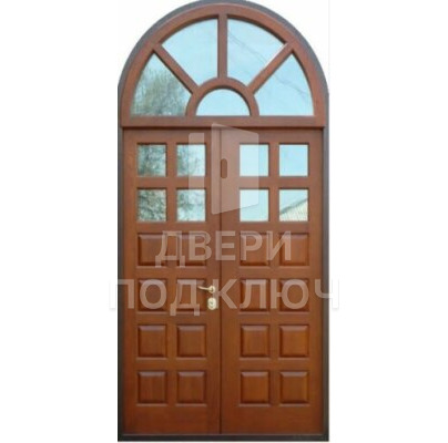 Двойная арочная дверь со стеклопакетом и форточкой по эскизу ДПК-12694